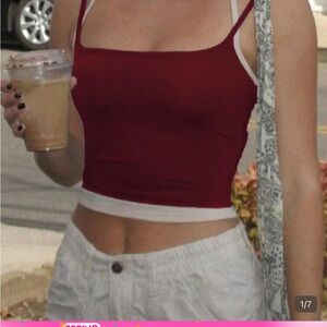 SHEIN Burgundy Crop Top with White Trim